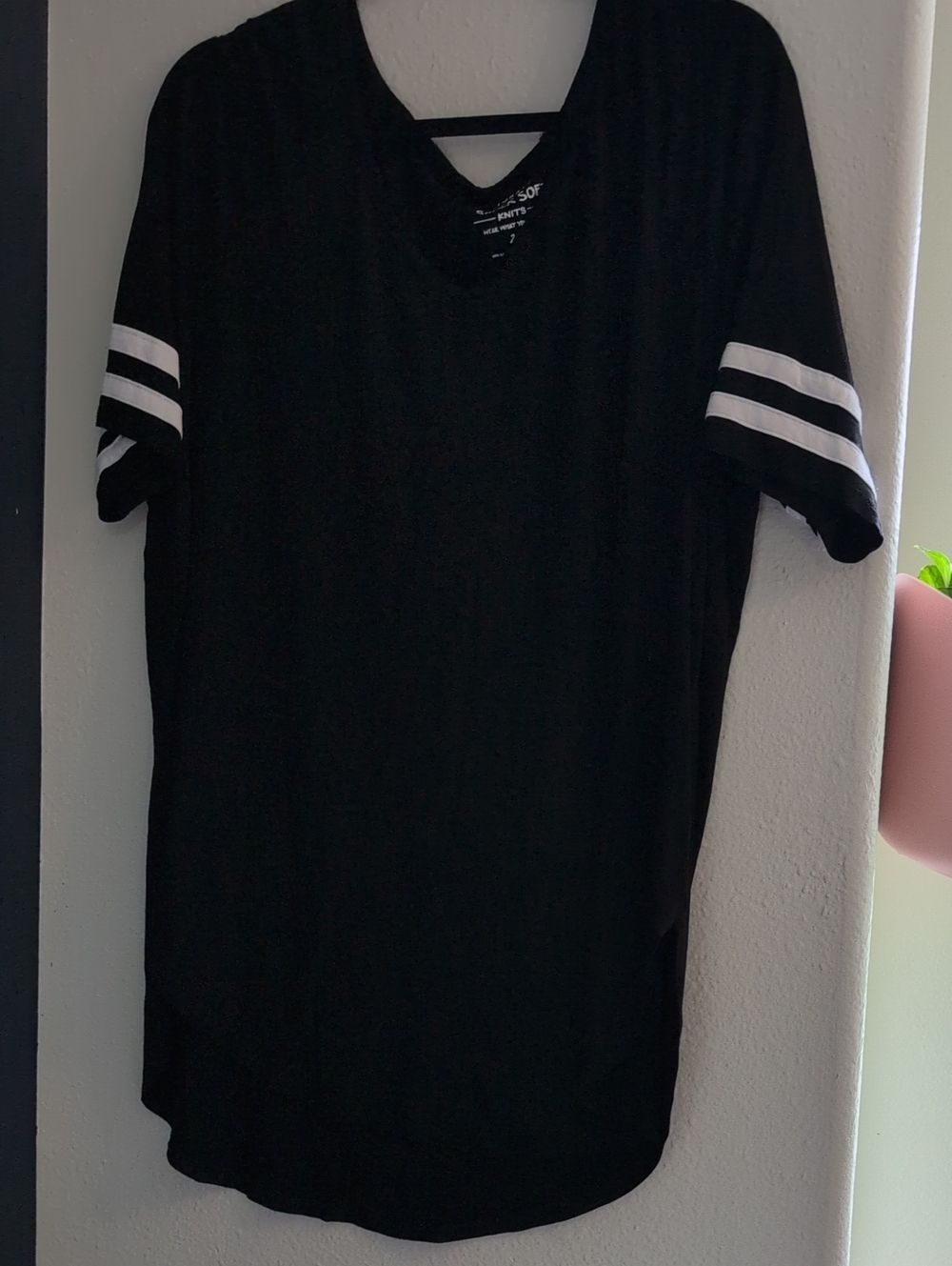 torrid Black Short Sleeve V-Neck Tee with White Sleeve Stripes